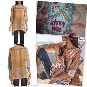 Johnny Was Xenia Floral Silk Sheer Tunic Top